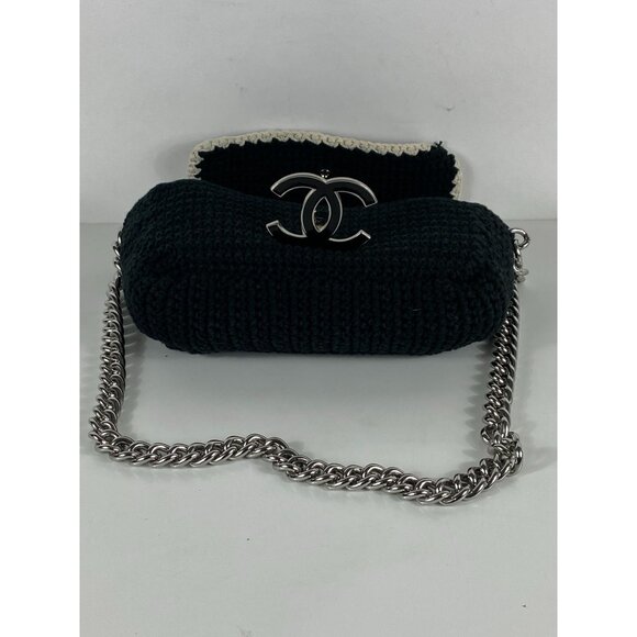 Chanel Authentic CC Logo Crochet Flap Chain Strap Shoulder Bag Women's F181 - Picture 4 of 8